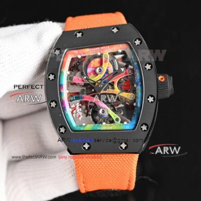  Replica Richard Mille Rm 68-01 Tourbillon Cyril Kongo Watch Black Ceramic Orange Velcro Strap